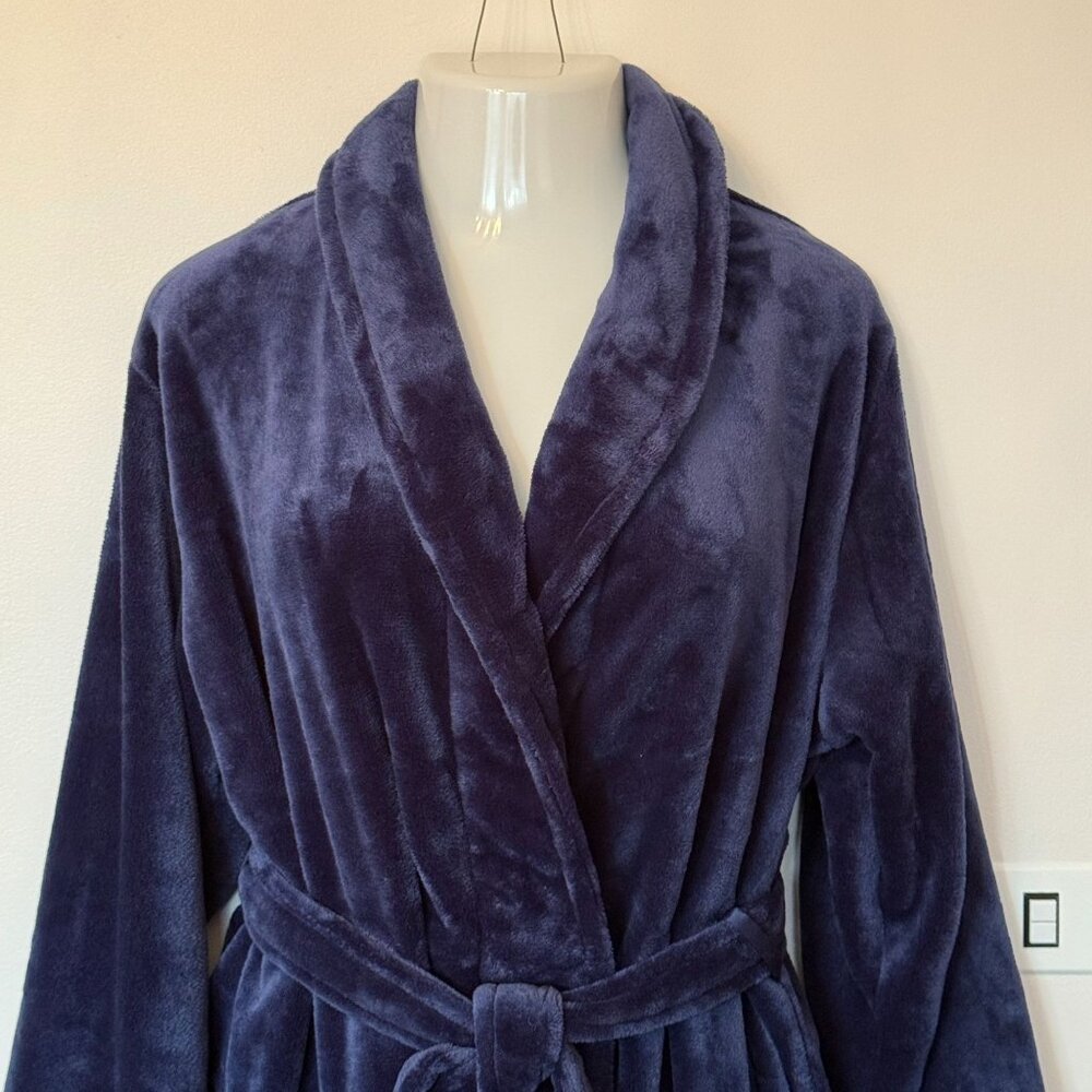 Soma Womens Plush Short Robe L / XL Blue W/Belt & Pockets EUC